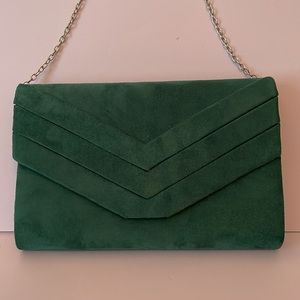 Milisente green suede purse with silver chain strap